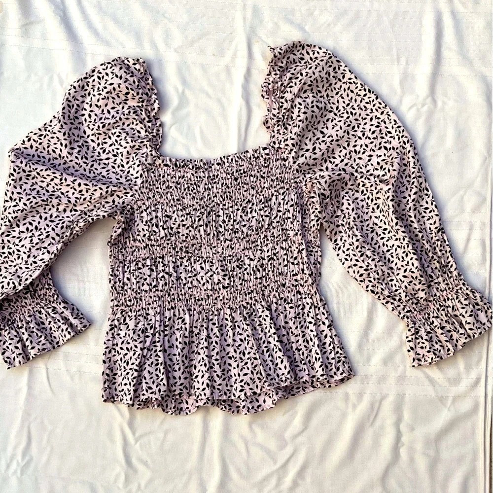 Who What Wear Pink Puff Sleeve Smocked Peasant Blouse Medium